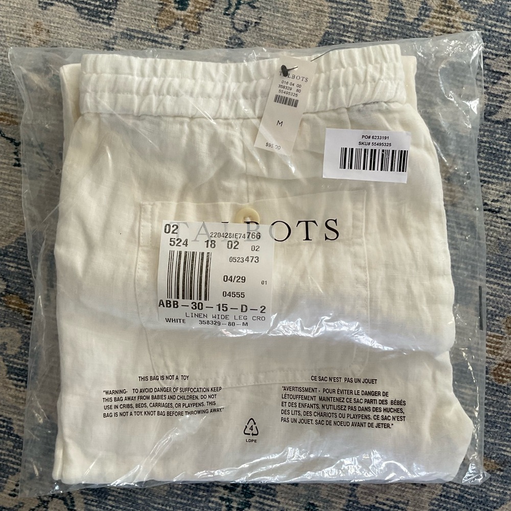Talbots white wide leg cropped pants Medium NWT